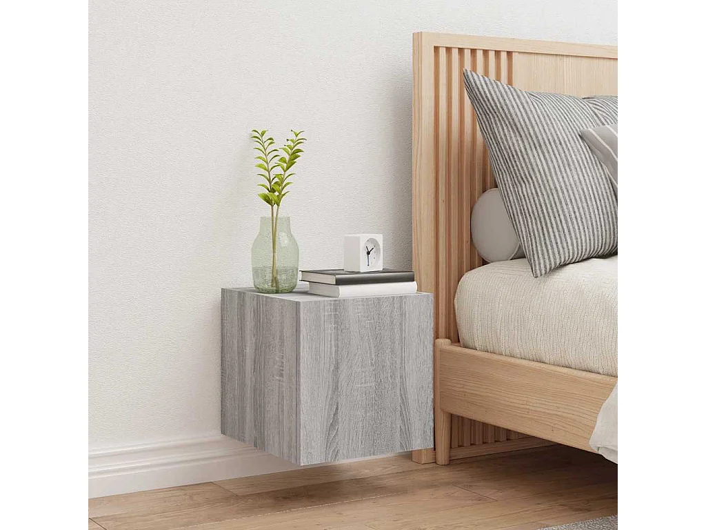 Berkfield TV Wall Cabinet with LED Lights Grey Sonoma 30.5x35x30 cm