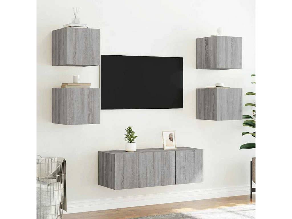 Berkfield TV Wall Cabinet with LED Lights Grey Sonoma 30.5x35x30 cm