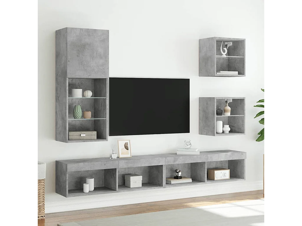 Berkfield TV Cabinet with LED Lights Concrete Grey 40.5x30x102 cm