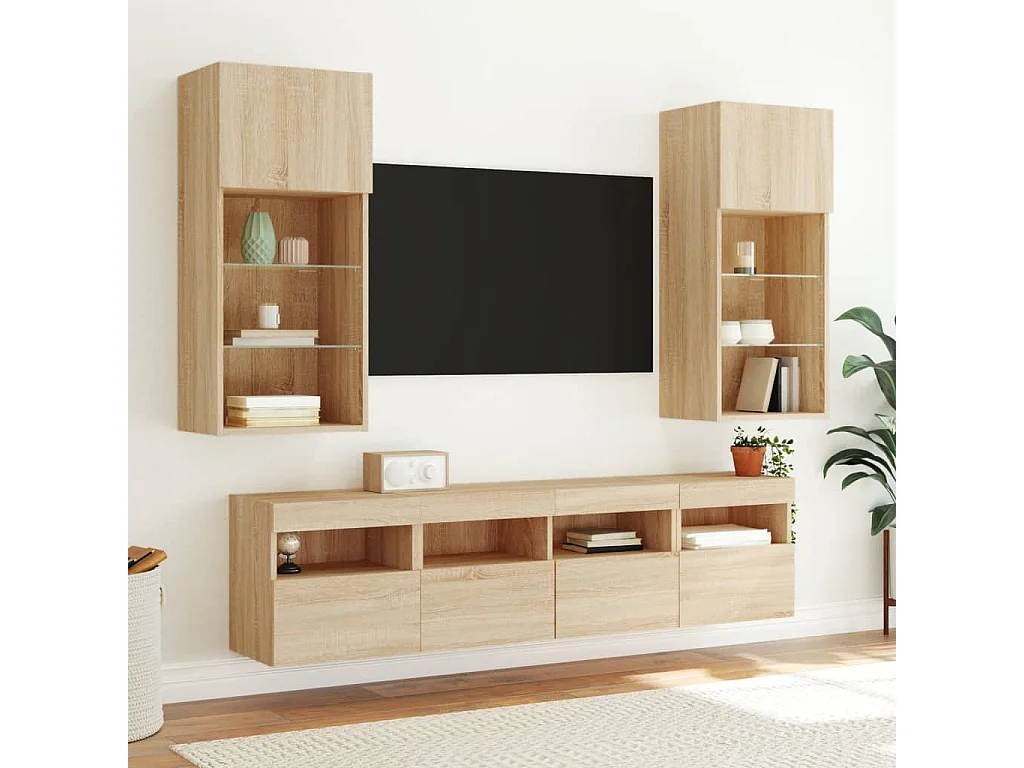 Berkfield TV Wall Cabinet with LED Lights Sonoma Oak 40x30x40 cm
