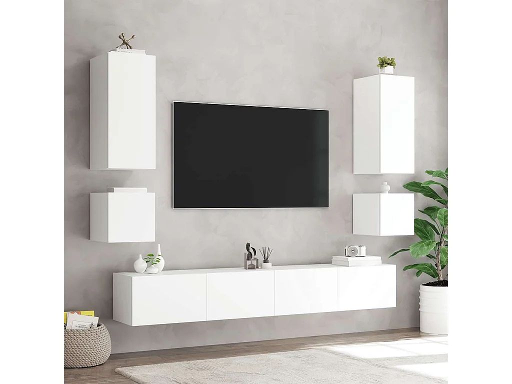 Berkfield TV Wall Cabinet with LED Lights White 40.5x35x40 cm