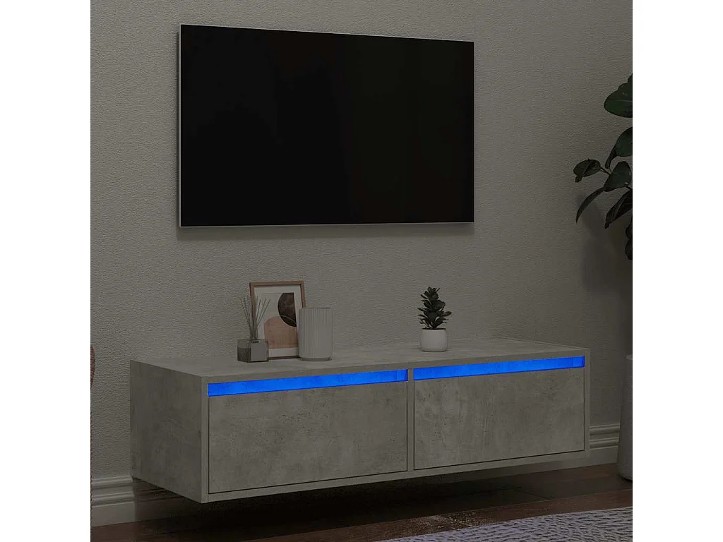 Berkfield TV Cabinet with LED Lights Concrete Grey 100X35.5x25 cm