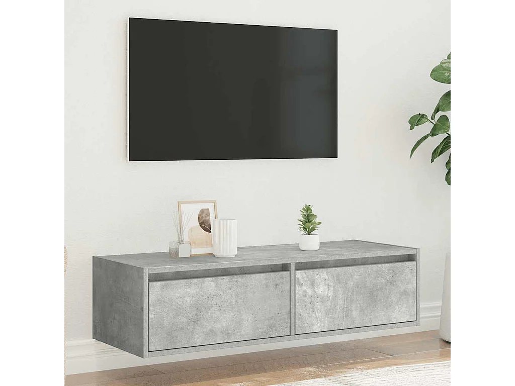 Berkfield TV Cabinet with LED Lights Concrete Grey 100X35.5x25 cm