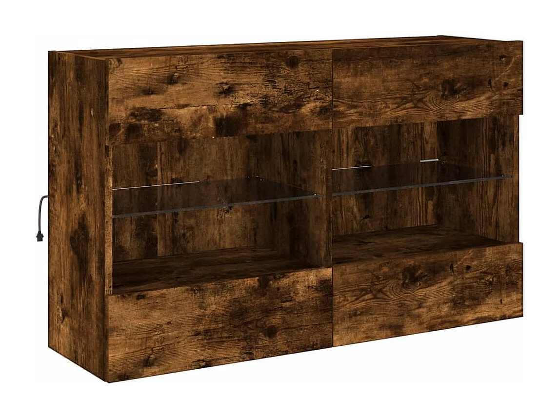 Berkfield TV Wall Cabinet with LED Lights Smoked Oak 98.5x30x60.5 cm