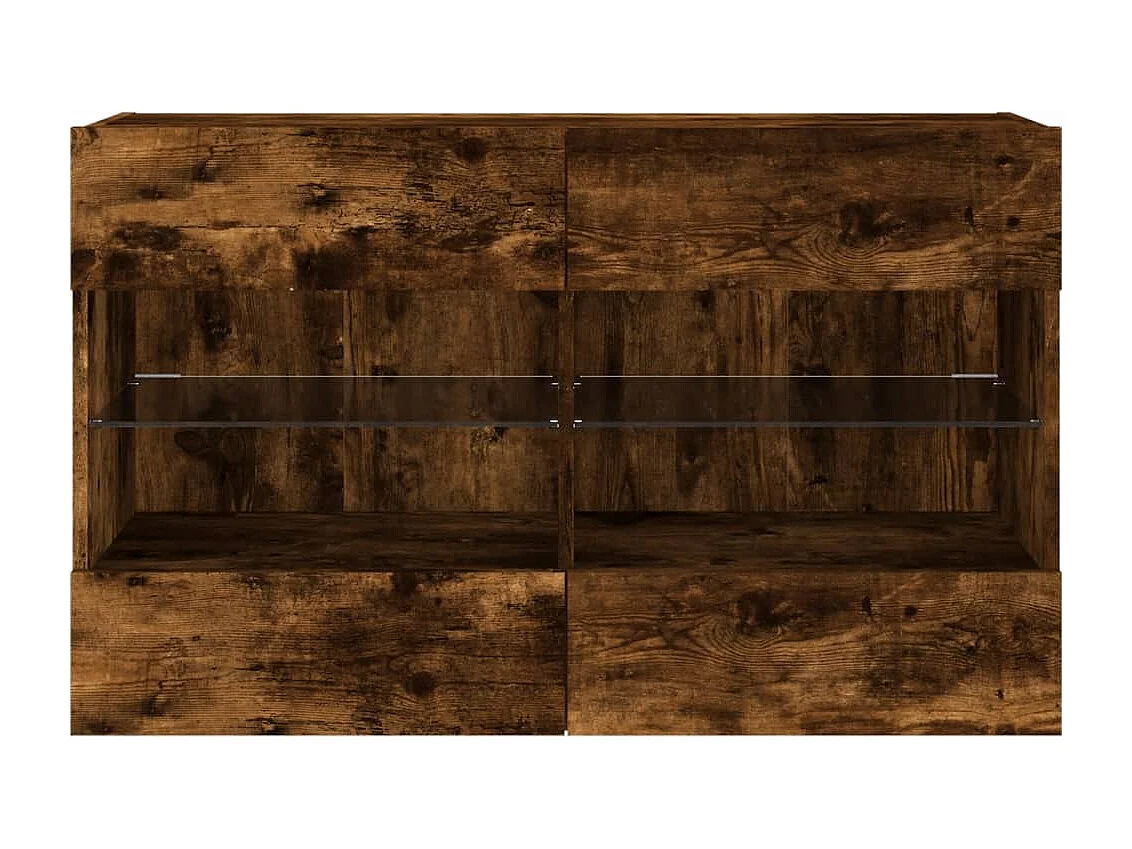 Berkfield TV Wall Cabinet with LED Lights Smoked Oak 98.5x30x60.5 cm
