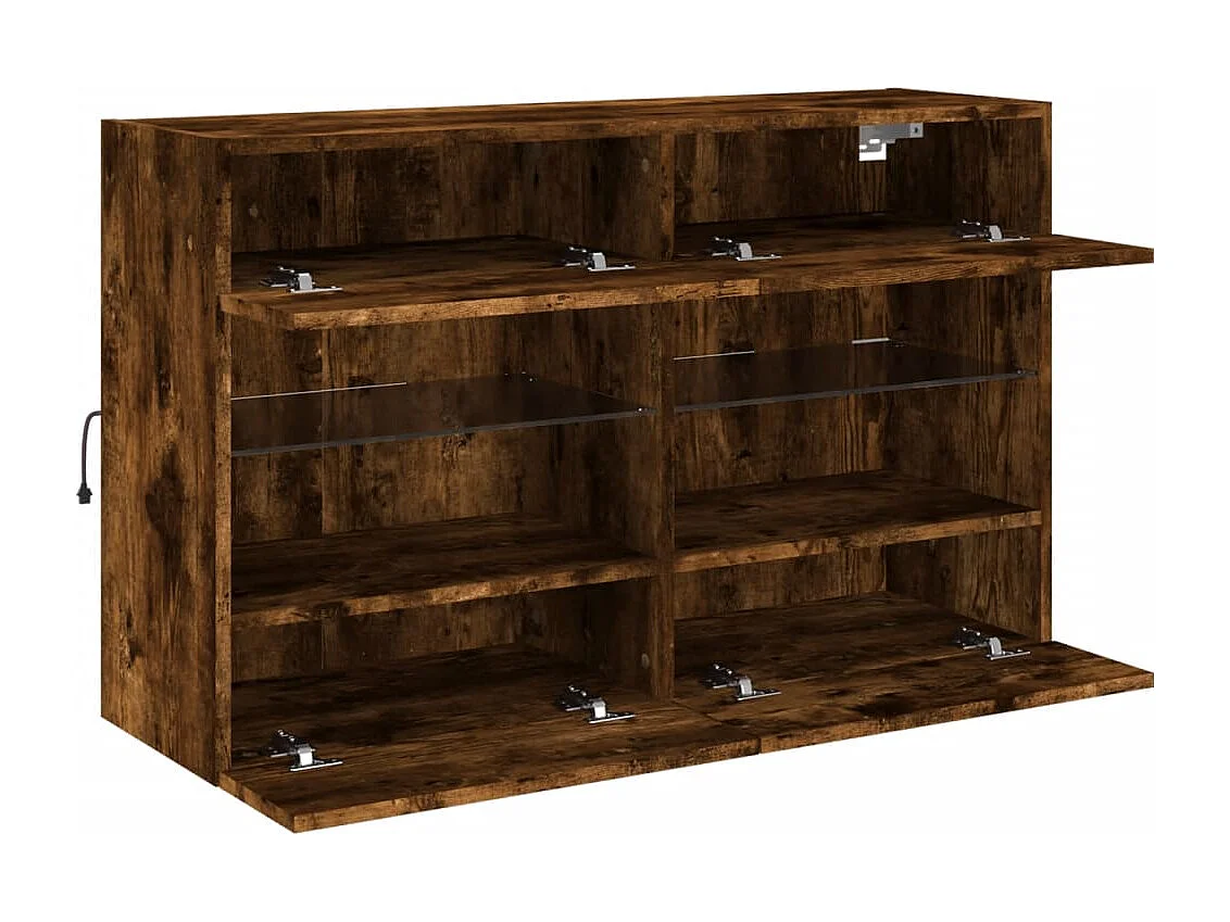 Berkfield TV Wall Cabinet with LED Lights Smoked Oak 98.5x30x60.5 cm