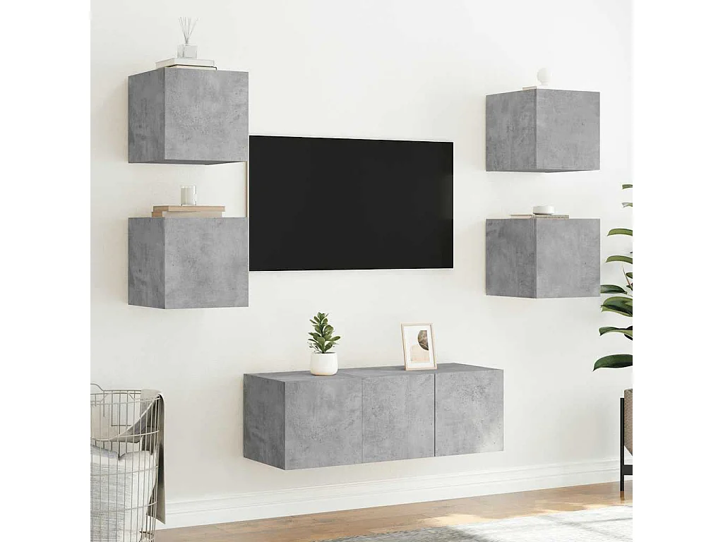 Berkfield TV Wall Cabinet with LED Lights Concrete Grey 30.5x35x30 cm