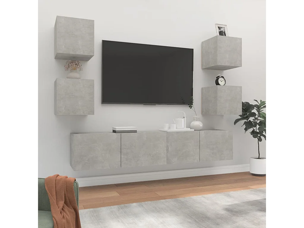 Berkfield 6 Piece TV Cabinet Set Concrete Grey Engineered Wood