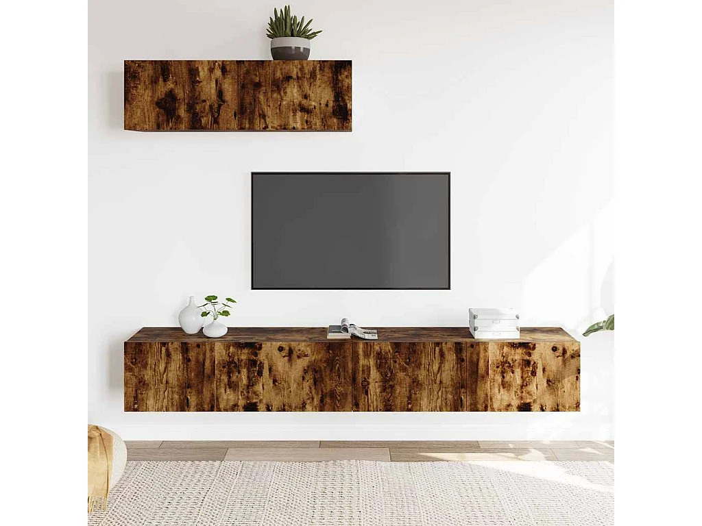 Berkfield 3 Piece TV Cabinet Set Smoked Oak Engineered Wood