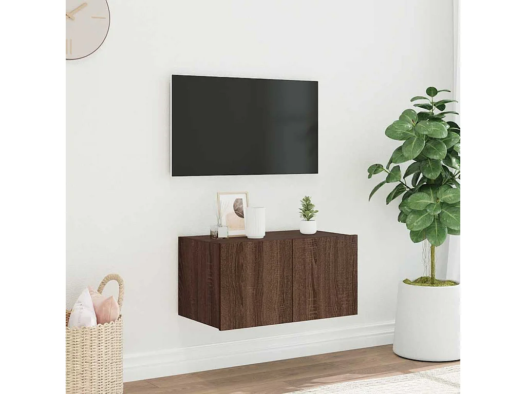 Berkfield TV Wall Cabinet with LED Lights Brown Oak 60x35x31 cm