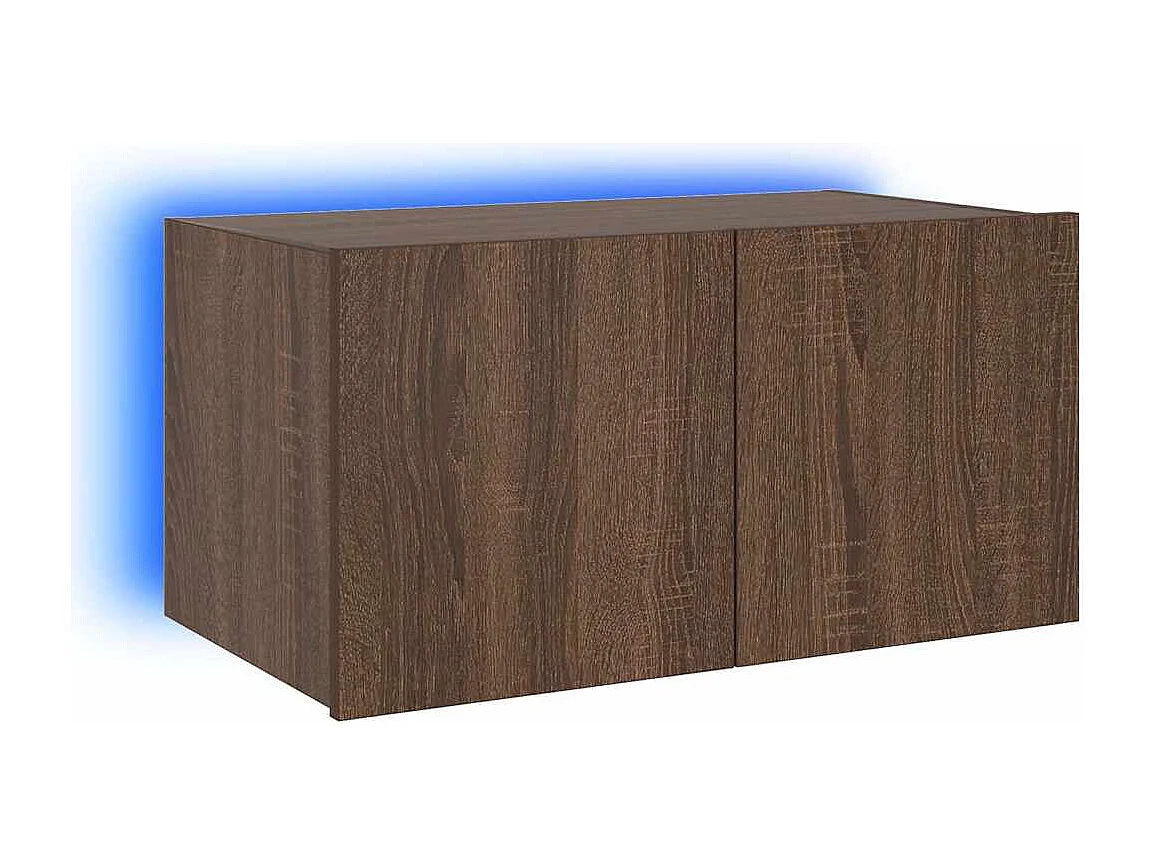 Berkfield TV Wall Cabinet with LED Lights Brown Oak 60x35x31 cm
