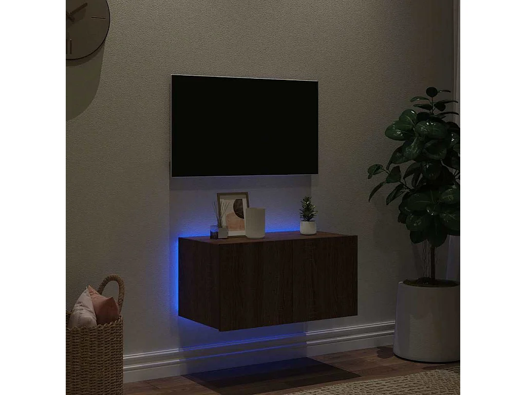Berkfield TV Wall Cabinet with LED Lights Brown Oak 60x35x31 cm
