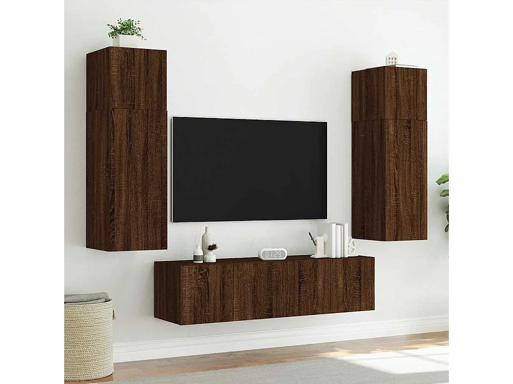 Berkfield TV Wall Cabinet with LED Lights Brown Oak 60x35x31 cm