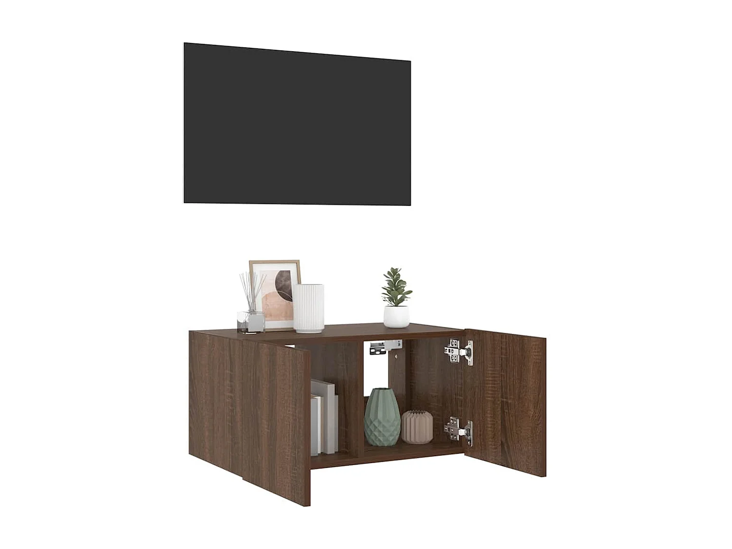 Berkfield TV Wall Cabinet with LED Lights Brown Oak 60x35x31 cm