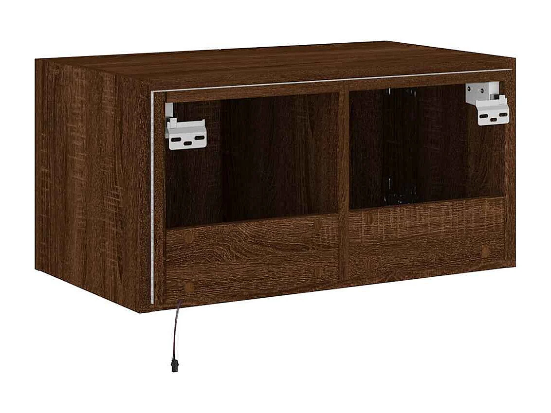 Berkfield TV Wall Cabinet with LED Lights Brown Oak 60x35x31 cm