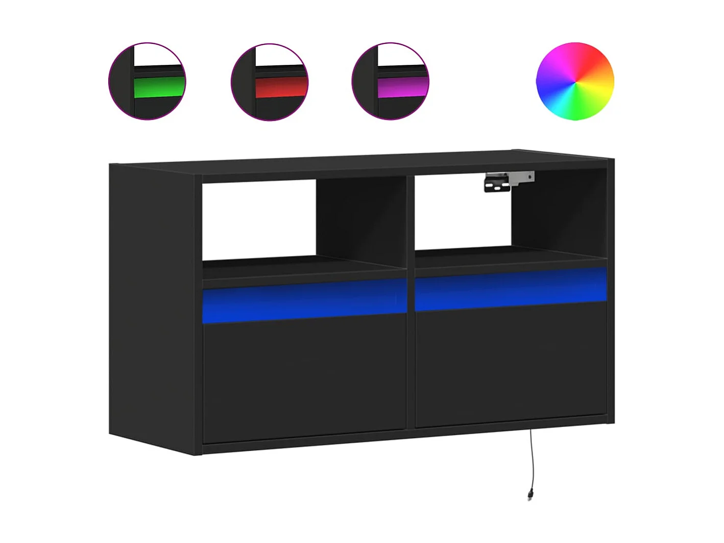 Berkfield TV Wall Cabinet with LED Lights Black 80x31x45 cm