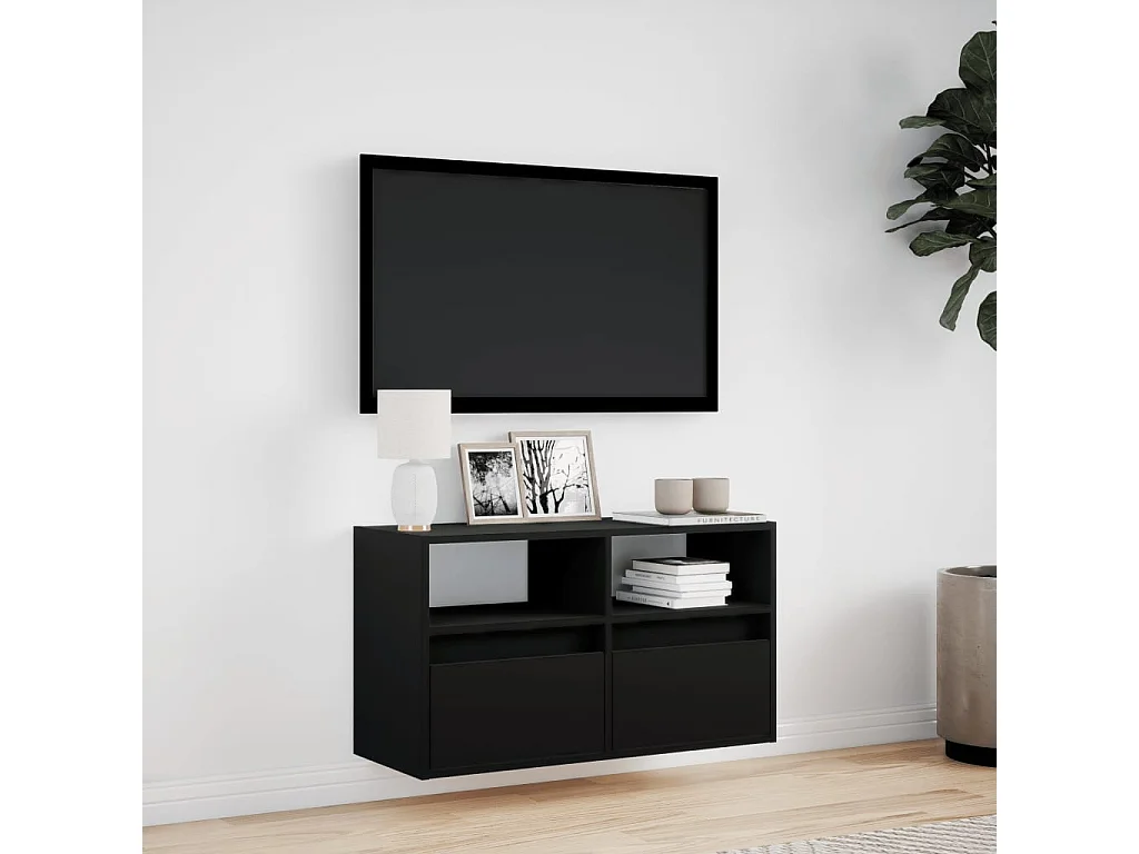 Berkfield TV Wall Cabinet with LED Lights Black 80x31x45 cm