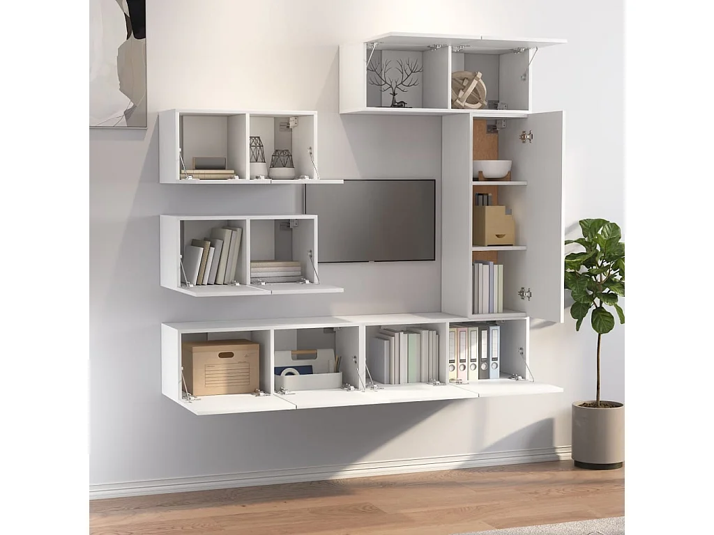 Berkfield 6 Piece TV Cabinet Set White Engineered Wood