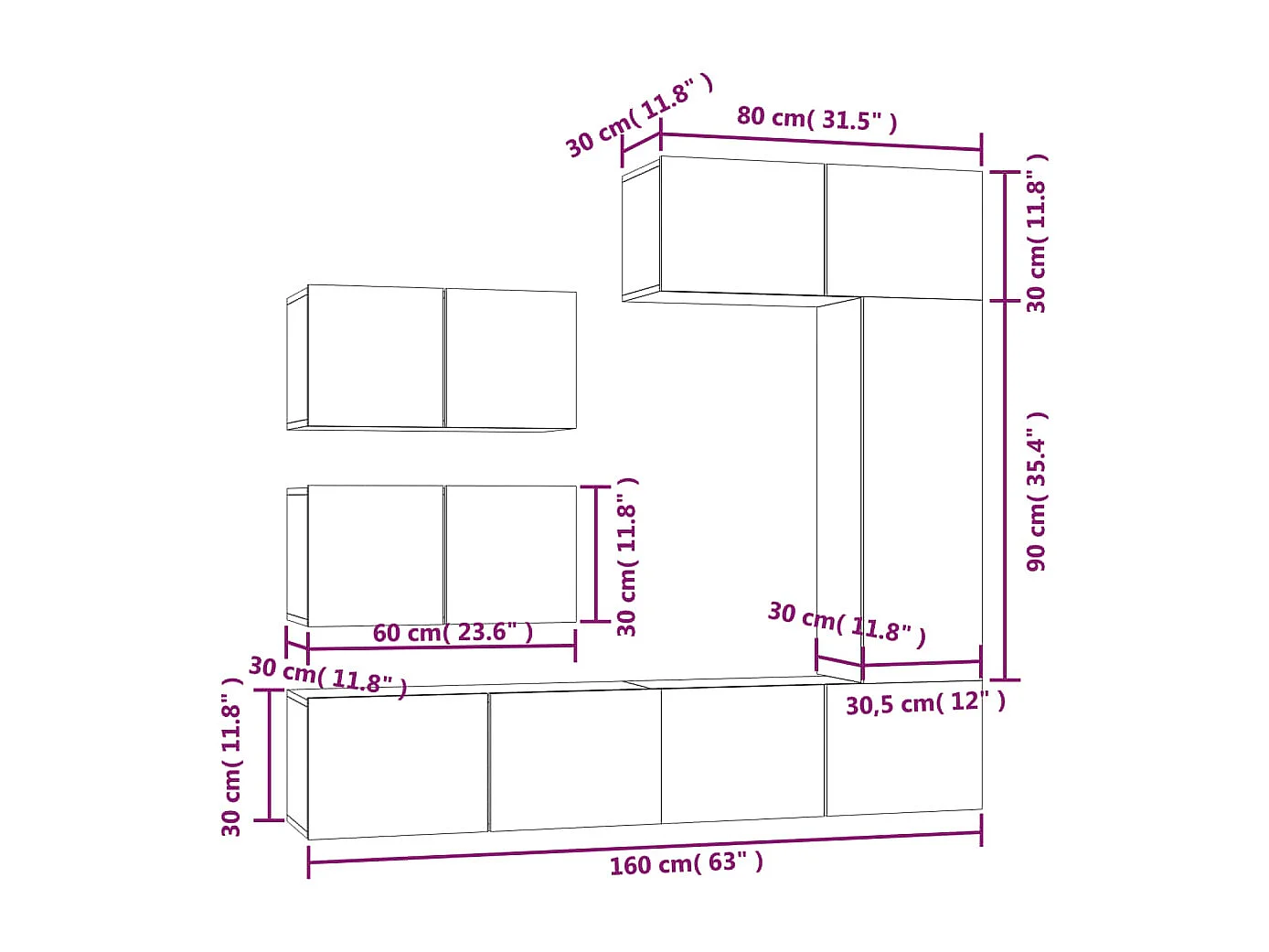 Berkfield 6 Piece TV Cabinet Set White Engineered Wood