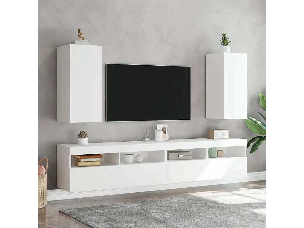 Berkfield TV Wall Cabinet with LED Lights White 30.5x35x70 cm