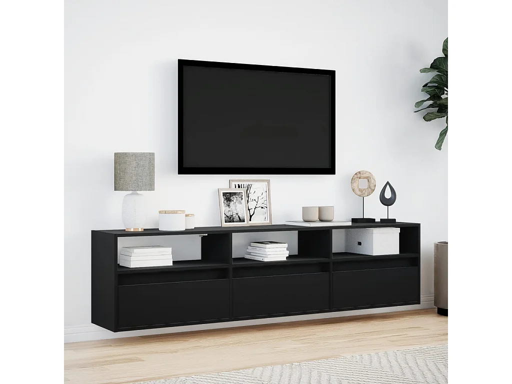 Berkfield TV Wall Cabinet with LED Black 180x31x45 cm