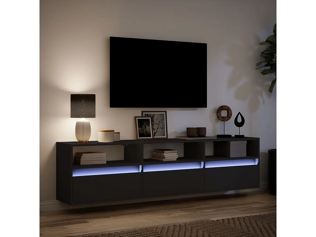 Berkfield TV Wall Cabinet with LED Black 180x31x45 cm