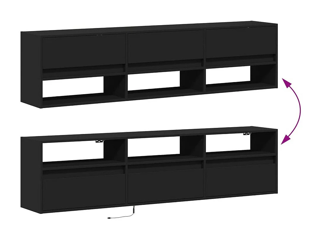 Berkfield TV Wall Cabinet with LED Black 180x31x45 cm