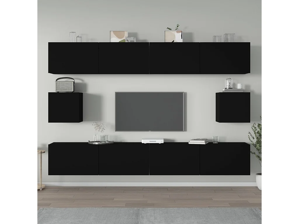 Berkfield 6 Piece TV Cabinet Set Black Engineered Wood