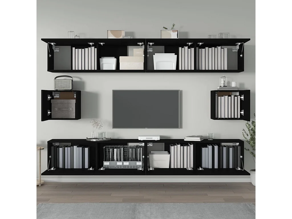 Berkfield 6 Piece TV Cabinet Set Black Engineered Wood