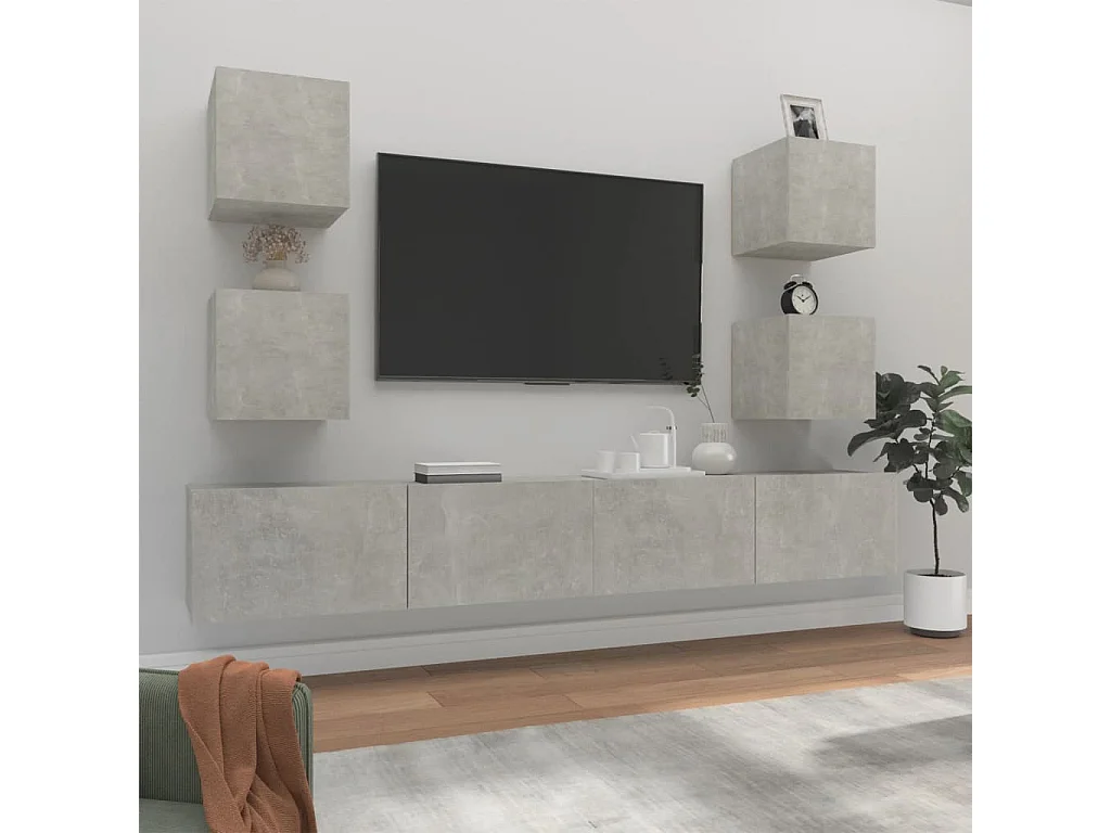 Berkfield 6 Piece TV Cabinet Set Concrete Grey Engineered Wood