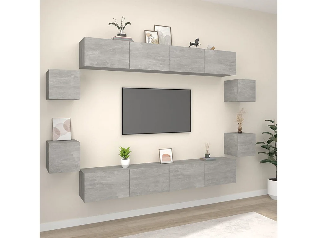 Berkfield 8 Piece TV Cabinet Set Concrete Grey Engineered Wood