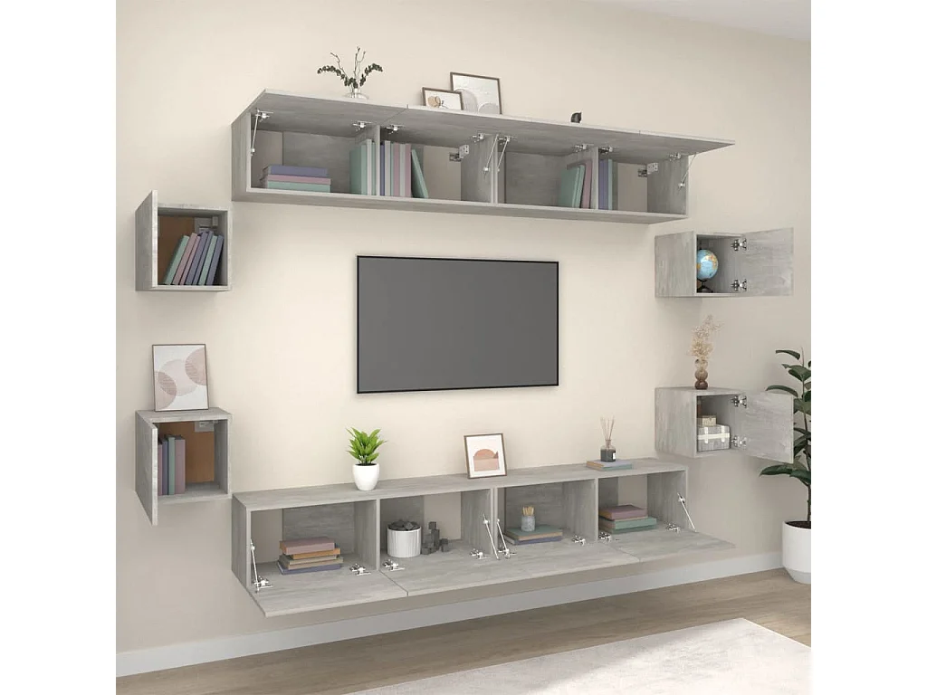 Berkfield 8 Piece TV Cabinet Set Concrete Grey Engineered Wood