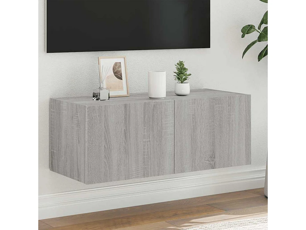Berkfield TV Wall Cabinet with LED Lights Grey Sonoma 80x35x31 cm