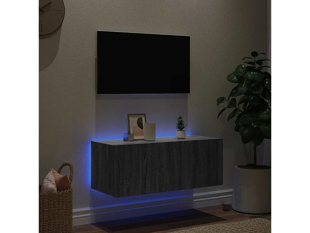 Berkfield TV Wall Cabinet with LED Lights Grey Sonoma 80x35x31 cm