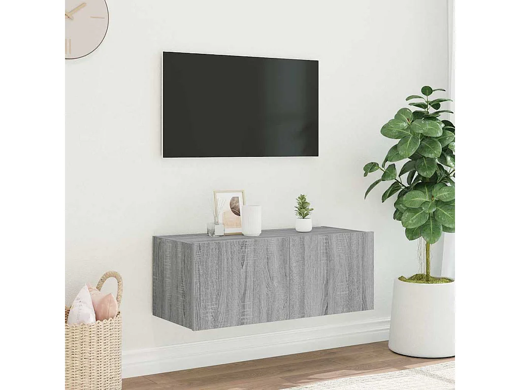 Berkfield TV Wall Cabinet with LED Lights Grey Sonoma 80x35x31 cm