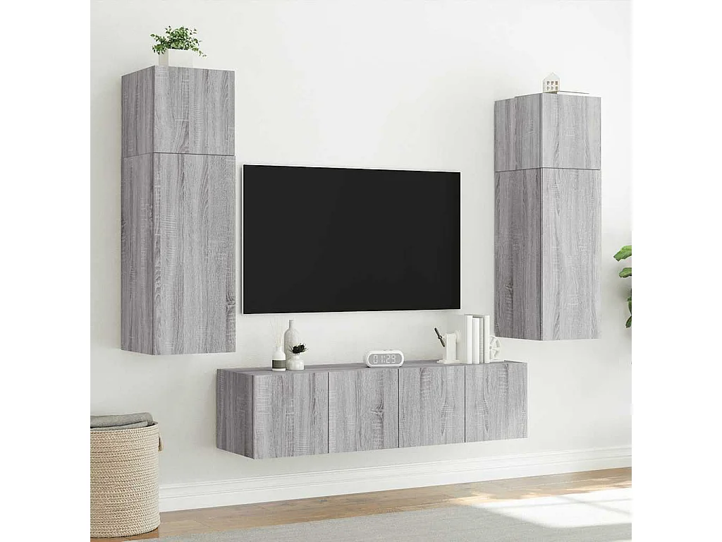 Berkfield TV Wall Cabinet with LED Lights Grey Sonoma 80x35x31 cm