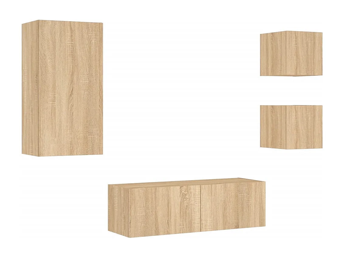 Berkfield 4 Piece TV Wall Cabinets with LED Lights Sonoma Oak