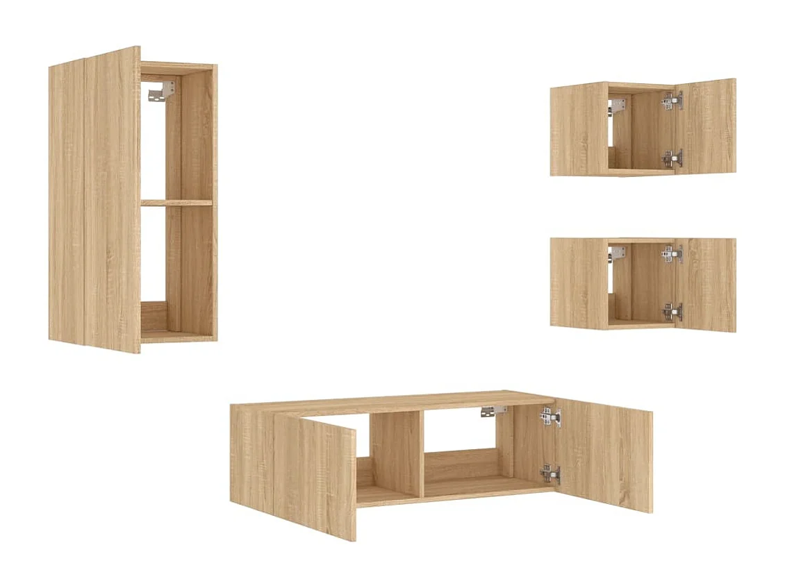 Berkfield 4 Piece TV Wall Cabinets with LED Lights Sonoma Oak