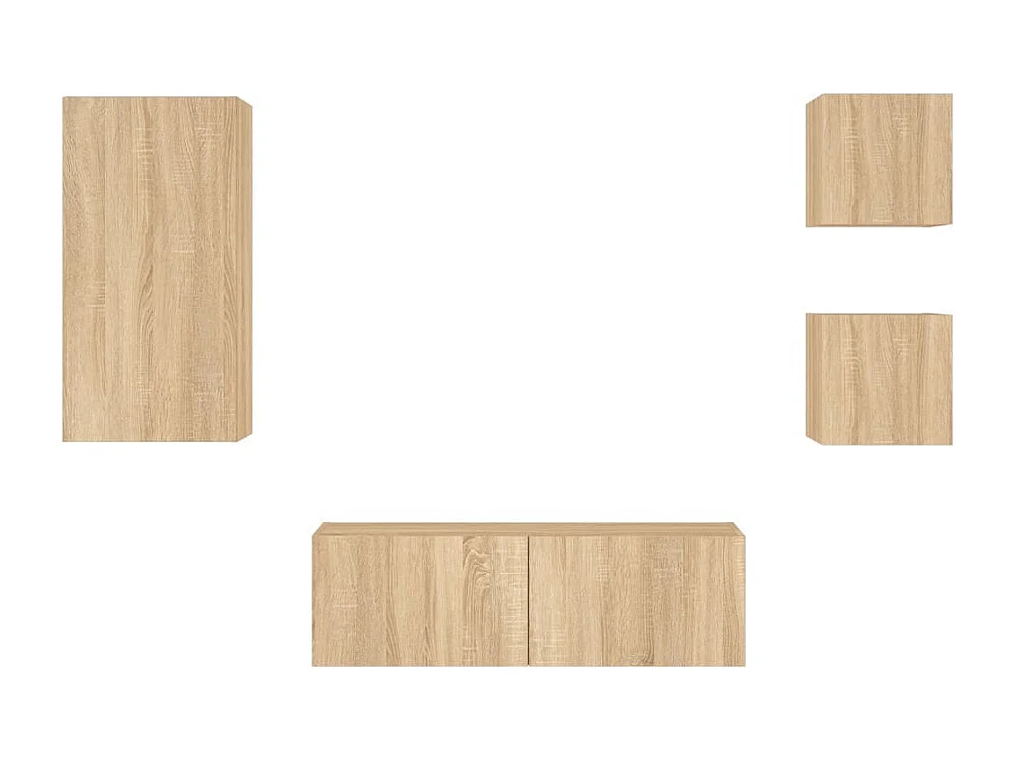 Berkfield 4 Piece TV Wall Cabinets with LED Lights Sonoma Oak