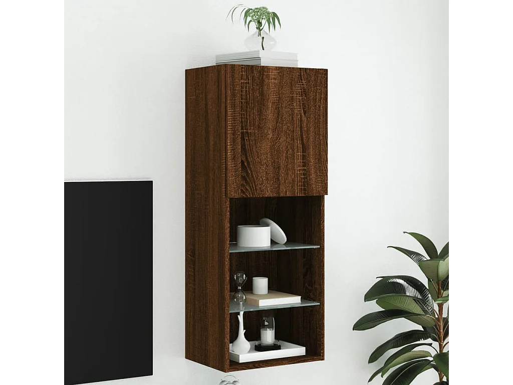 Berkfield TV Cabinet with LED Lights Brown Oak 40.5x30x102 cm