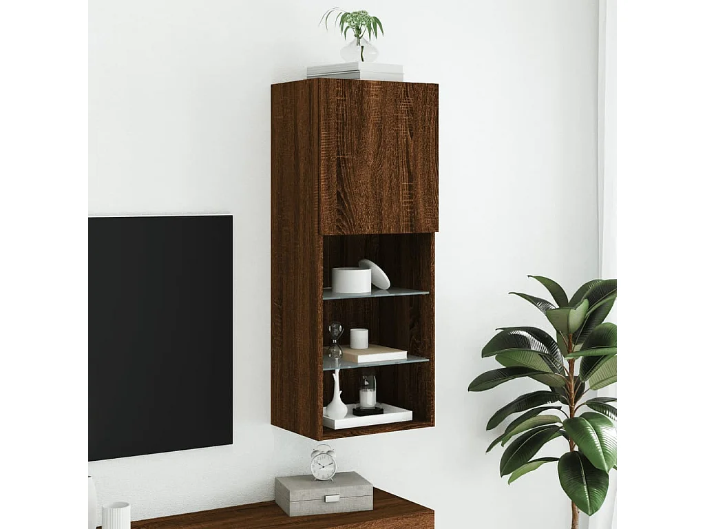 Berkfield TV Cabinet with LED Lights Brown Oak 40.5x30x102 cm
