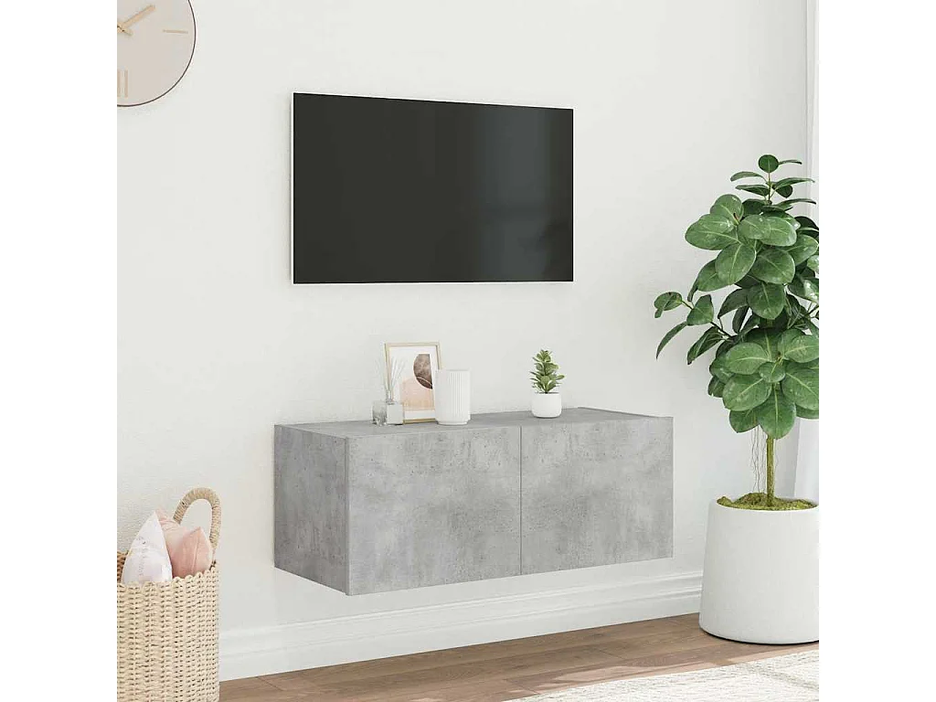 Berkfield TV Wall Cabinet with LED Lights Concrete Grey 80x35x31 cm