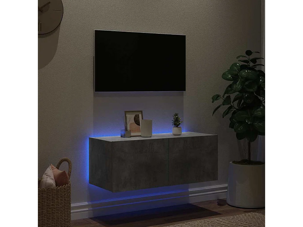 Berkfield TV Wall Cabinet with LED Lights Concrete Grey 80x35x31 cm
