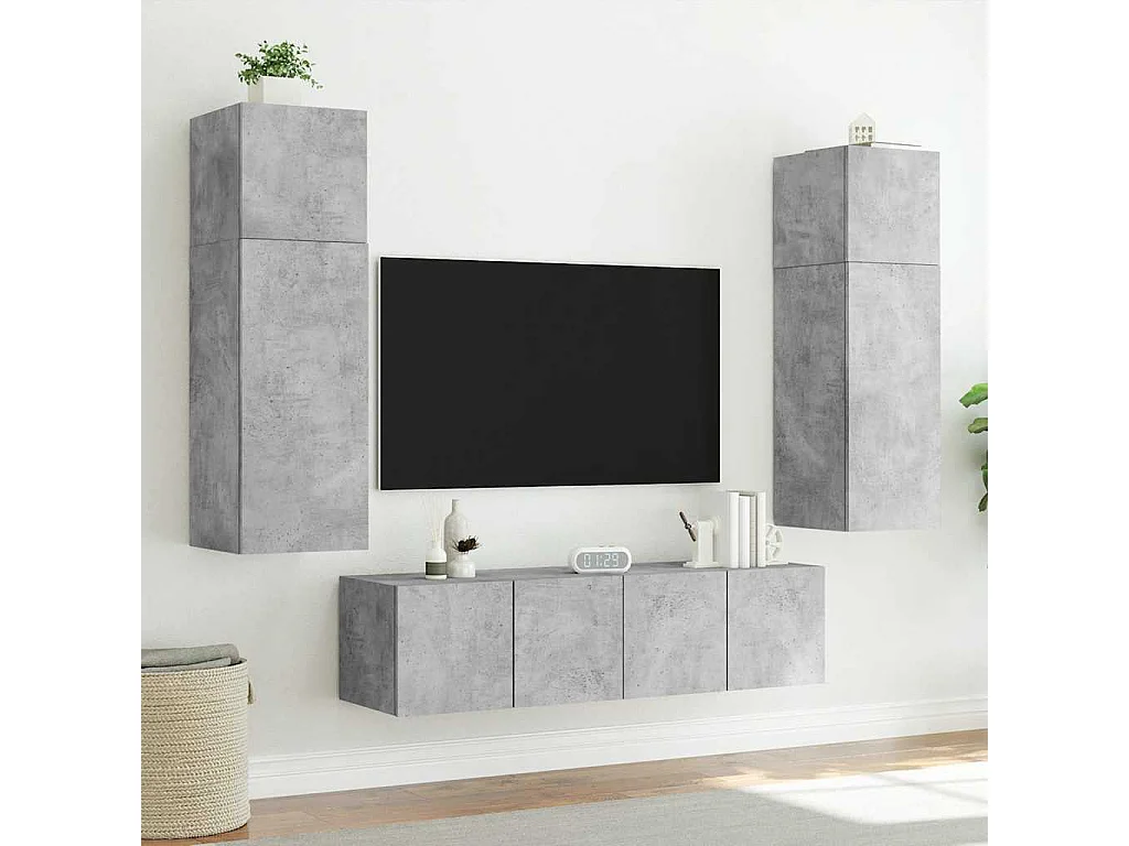 Berkfield TV Wall Cabinet with LED Lights Concrete Grey 80x35x31 cm