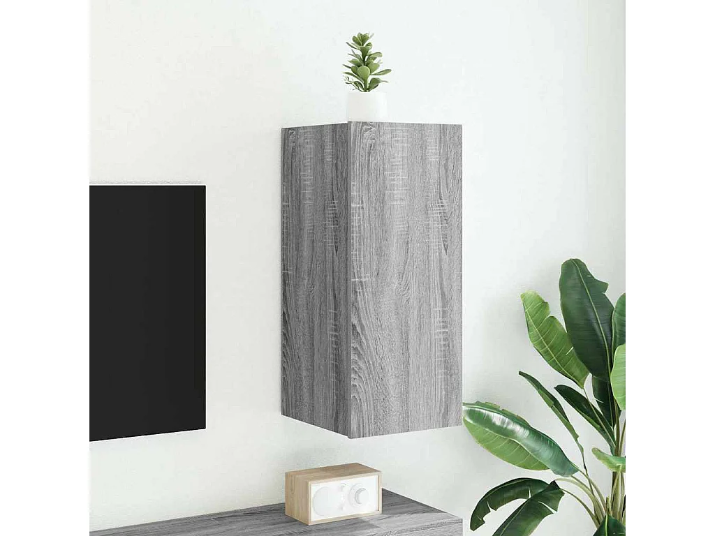 Berkfield TV Wall Cabinet with LED Lights Grey Sonoma 30.5x35x70 cm