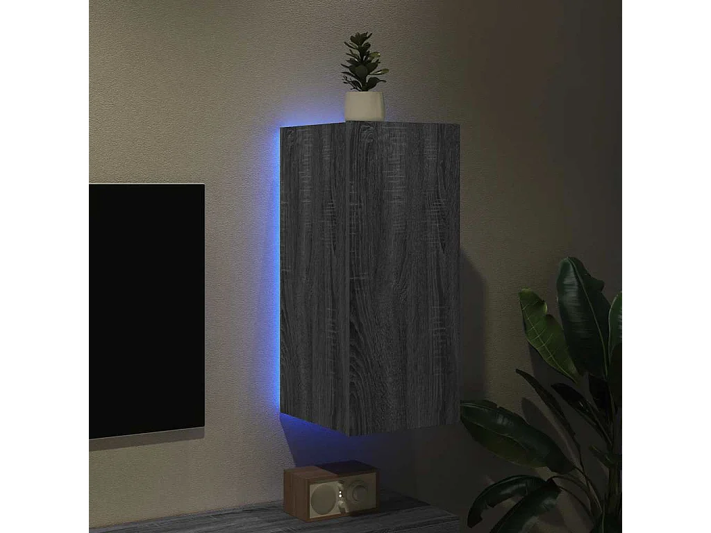 Berkfield TV Wall Cabinet with LED Lights Grey Sonoma 30.5x35x70 cm