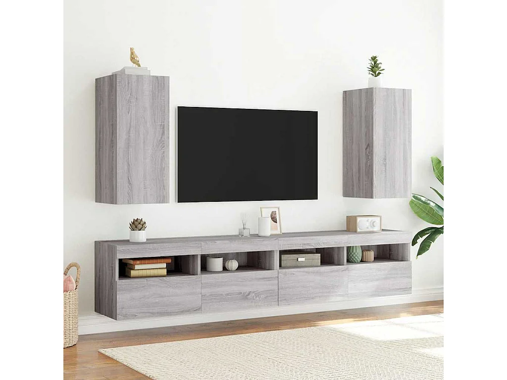 Berkfield TV Wall Cabinet with LED Lights Grey Sonoma 30.5x35x70 cm