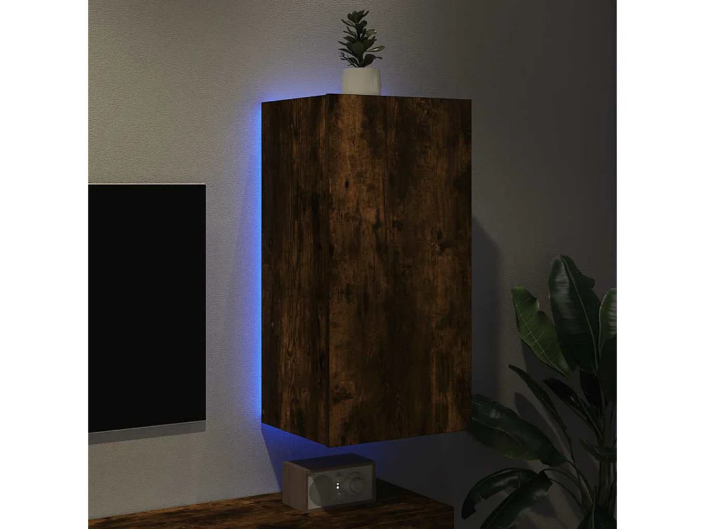 Berkfield TV Wall Cabinet with LED Lights Smoked Oak 40.5x35x80 cm