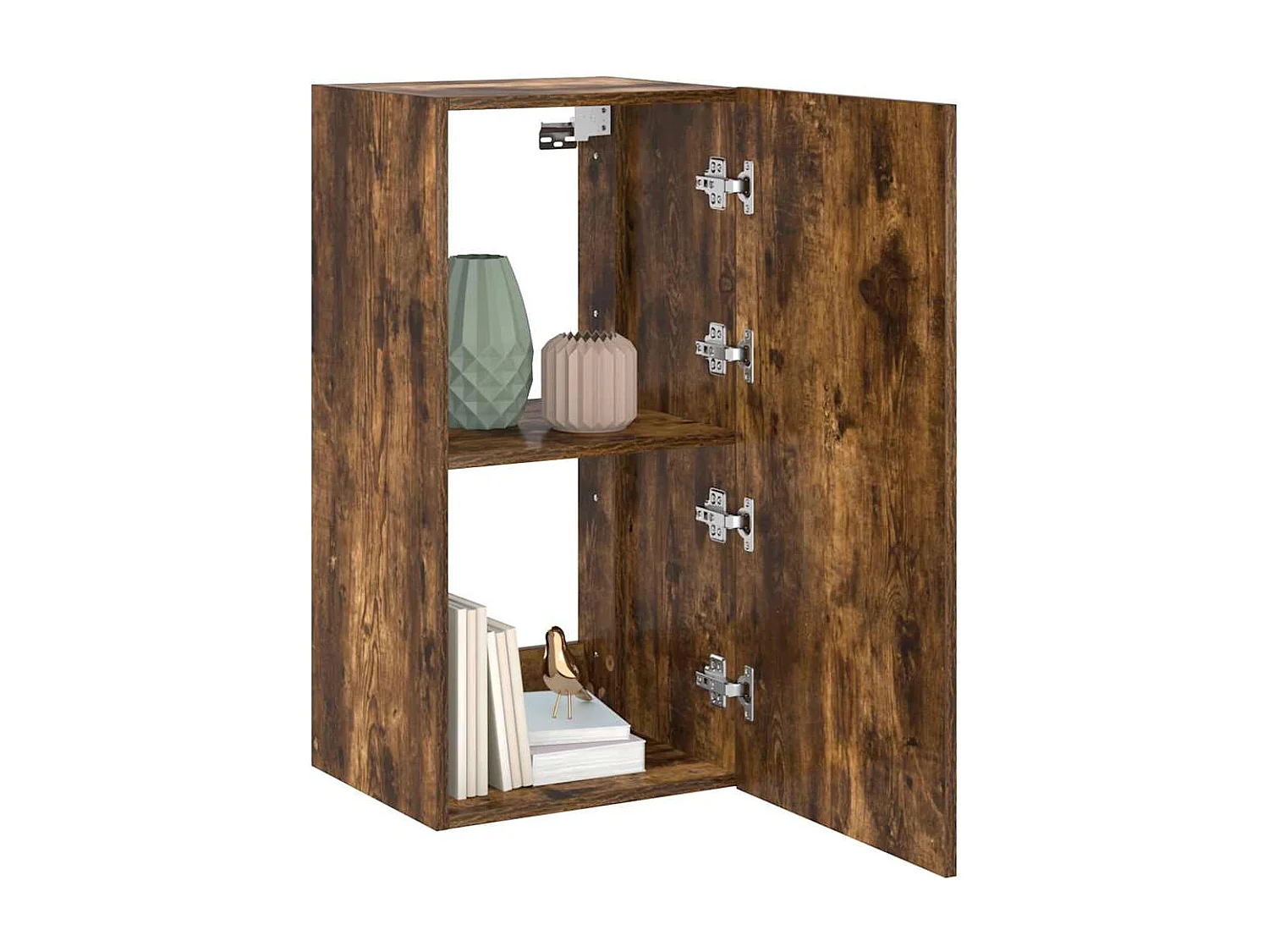 Berkfield TV Wall Cabinet with LED Lights Smoked Oak 40.5x35x80 cm