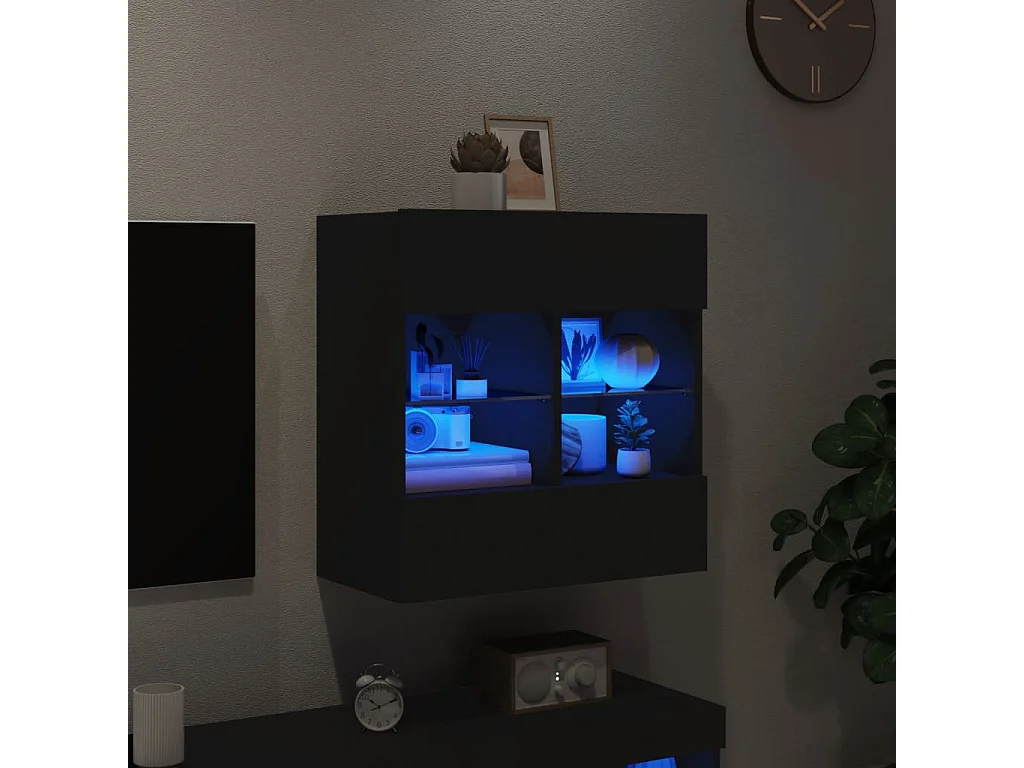 Berkfield TV Wall Cabinet with LED Lights Black 58.5x30x60.5 cm